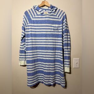 Vineyard Vines Striped Blue and White Pullover hooded swim cover or dress size L